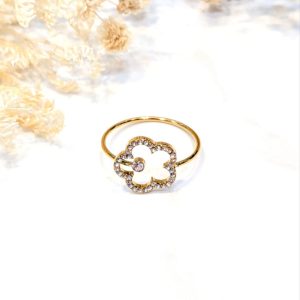 Bague fleur strass réglable doré acier inoxydable